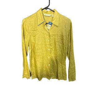 Eddie Bauer Womens Small Light Green Linen Button-Up Shirt With Embroidered Coll